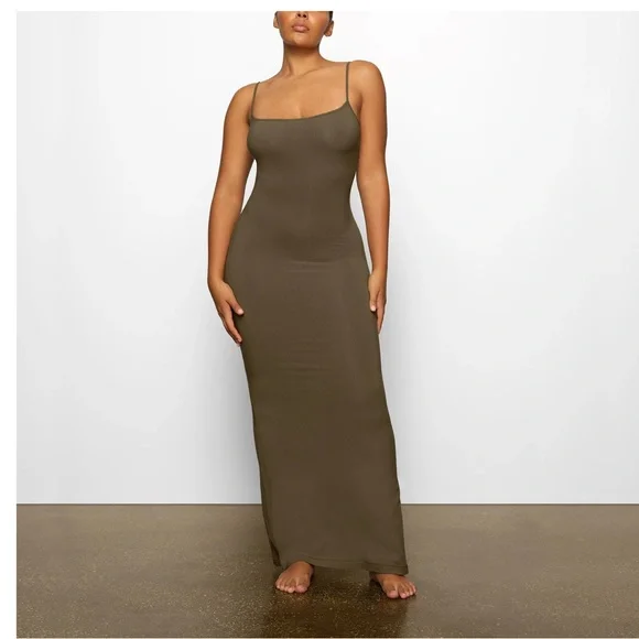 skims soft lounge long slip dress NUDE LUCY ENNI CUPRO SLIP DRESS main image 1